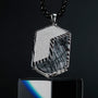 "Zigzag Necklace": A striking zigzag necklace featuring a marble and Damascus design.