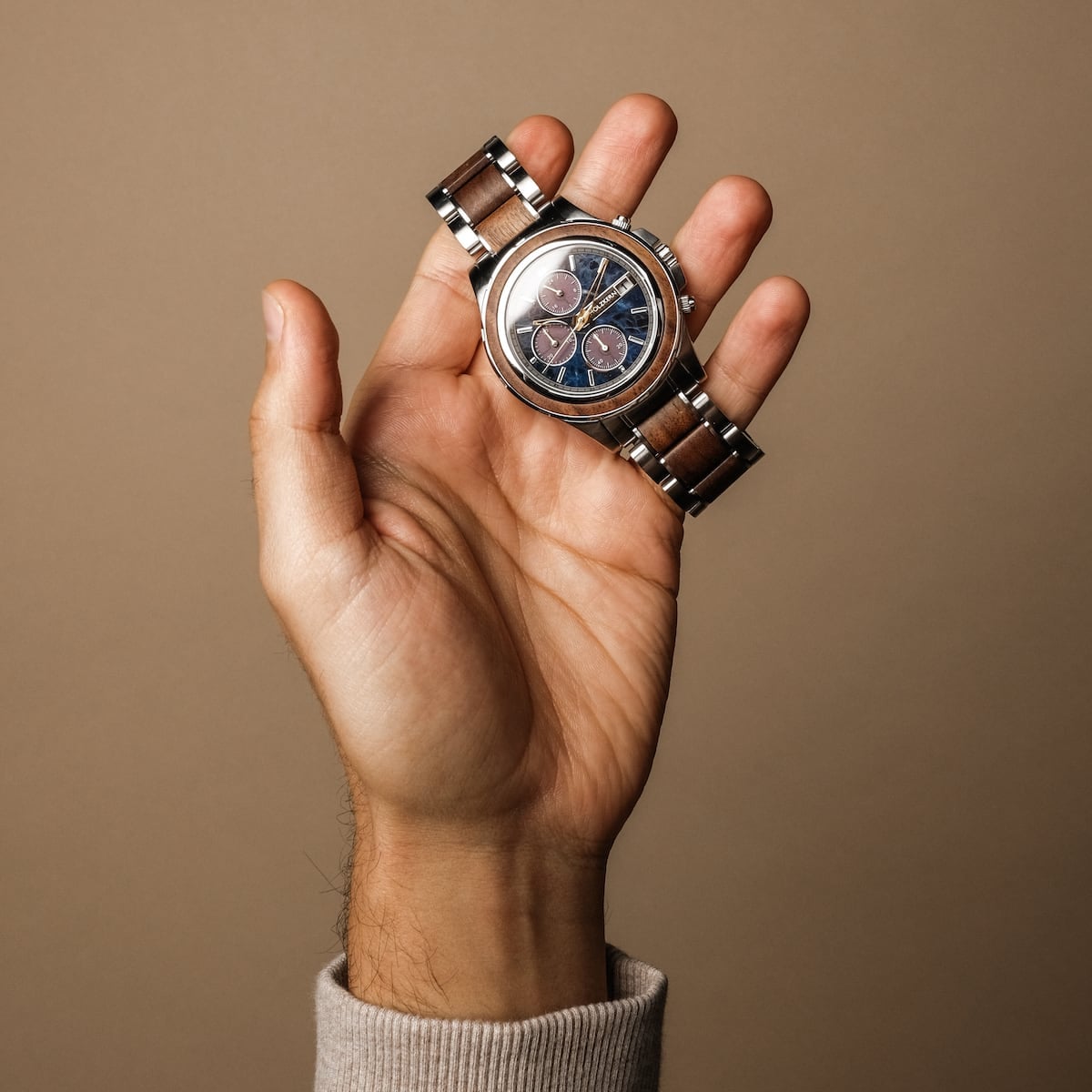 "Koh Mak" watch features walnut and marble style in a sleek design.