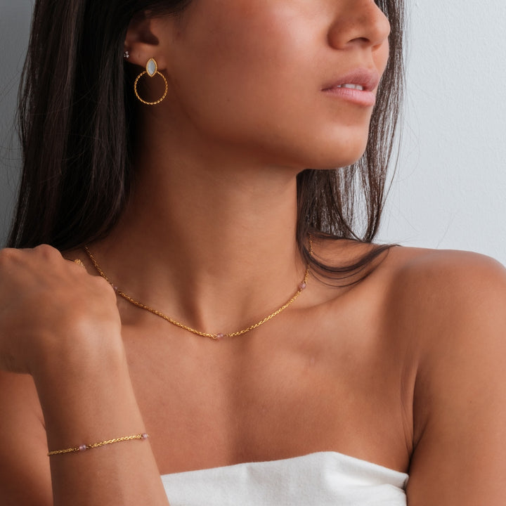 Dewdrops Necklace (Sunstone/Gold)