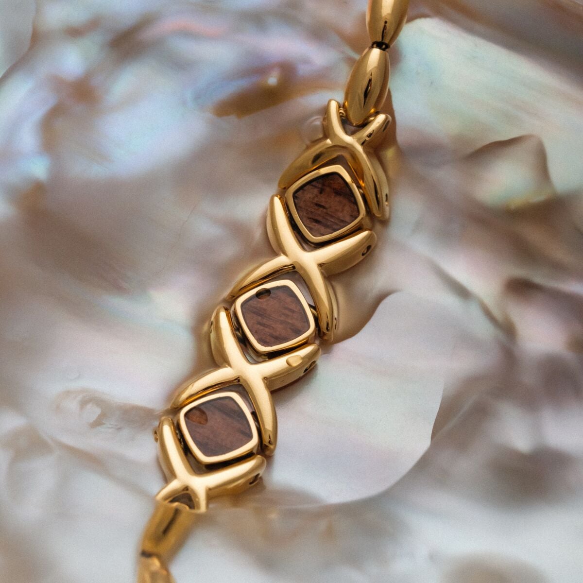 Mosaic Armband (Walnuss/Gold) II