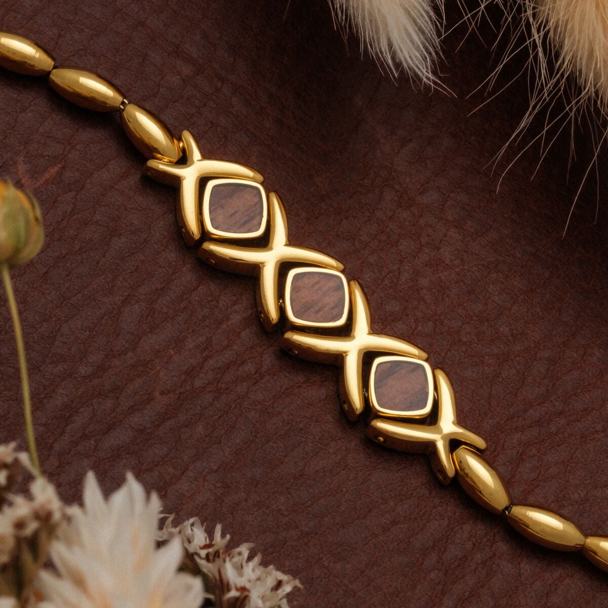 Mosaic Armband (Walnuss/Gold) II