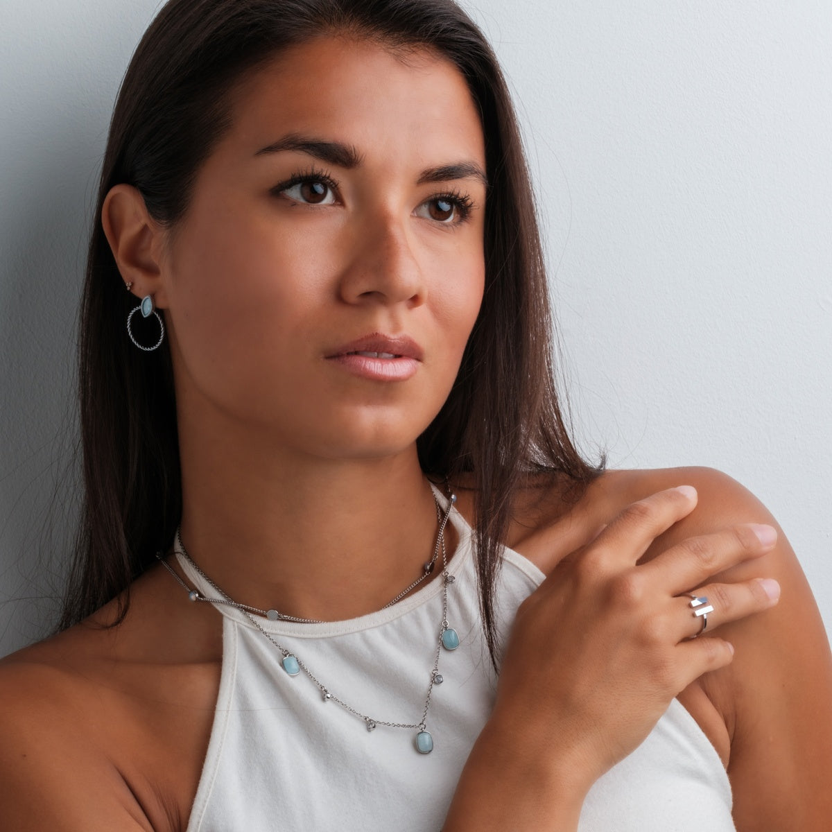 Collier Dewdrops (aigue-marine/argent)
